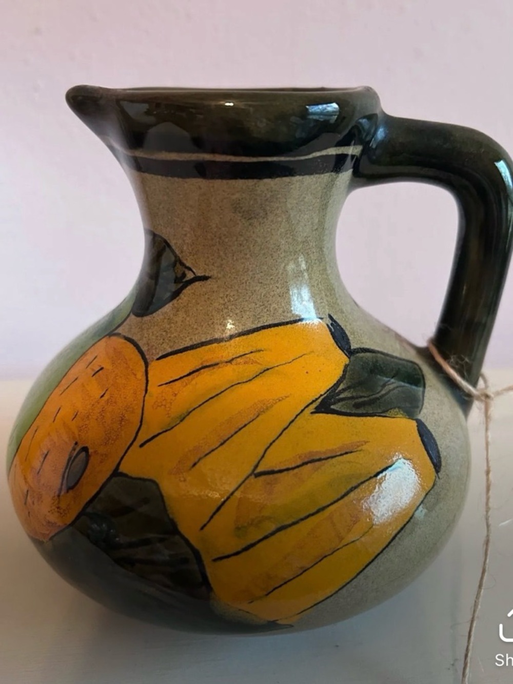 Hand-Painted Yellow Floral Ceramic Pitcher - Hecho made in Mexico